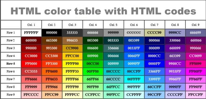 HTML color codes for a website